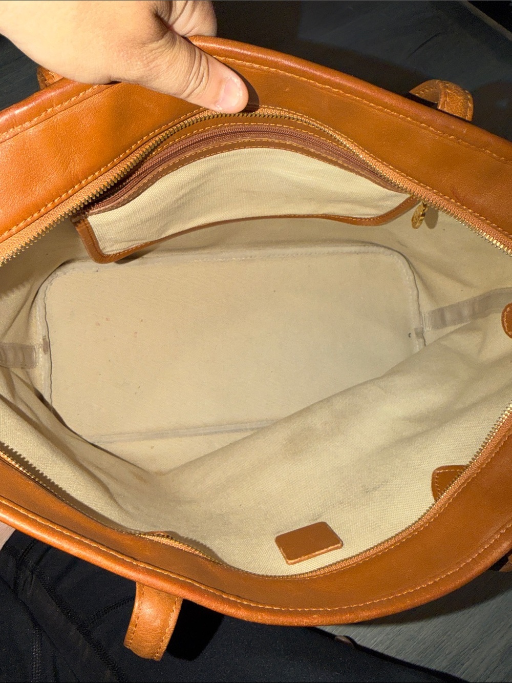 MCM Cognac Visetos Tote with Blue and Gray Center Stripe - Picture 6 of 6